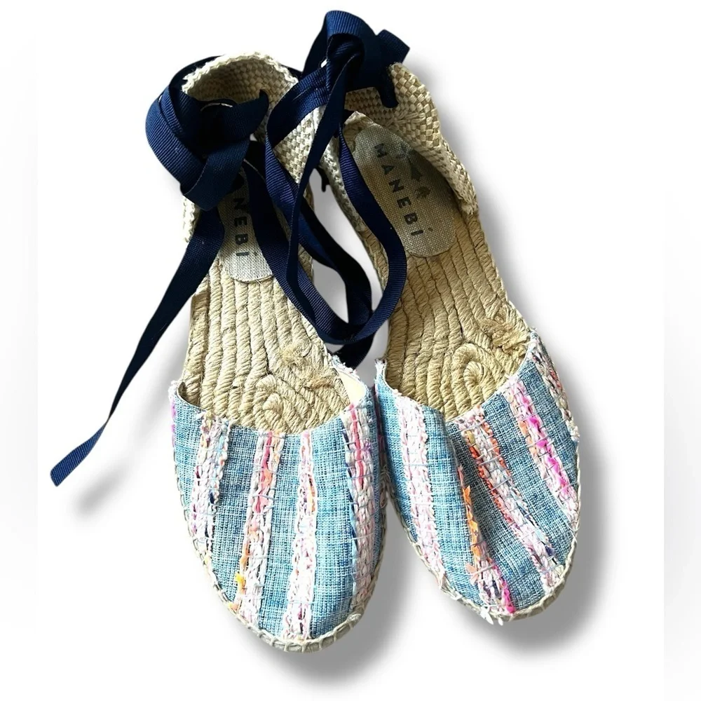 Manebi Striped Espadrille Wrap Sandals